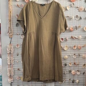 Madewell V-Neck Gauze Mini Dress, L, Olive